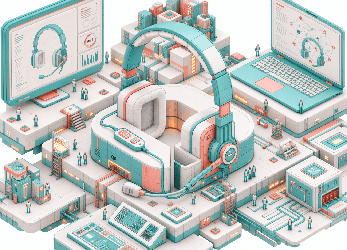 Illustration contact — casque et bureau